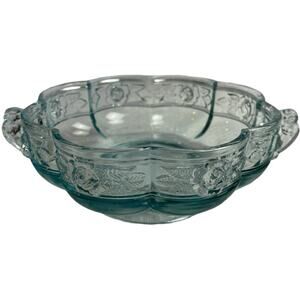 Vintage Clear Glass Bowl with Handles Floral Design Candy Dish